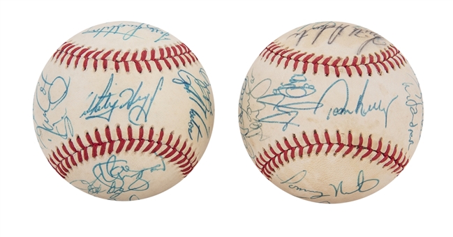 1987 Twins and Cardinals World Series Team Signed Baseball Pair (2) Including Kirby Puckett, Bert Blyleven and Ozzie Smith (Beckett PreCert)